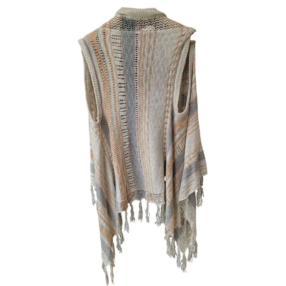 Haute Monde Womens Knit Fringe Vest Cardigan S - Picture 3 of 5